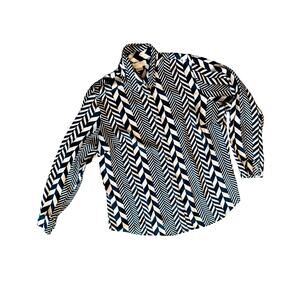 Michael Kors Blouse Size 1X Blue White Geometric Long Sleeve Lightweight Career